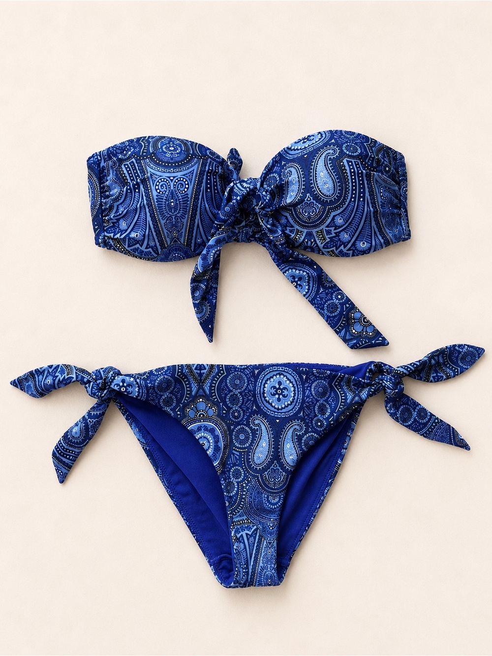 H&M Royal Blue Paisley Bandeau Bikini Set / Fits Size Large / Strapless / Summer
